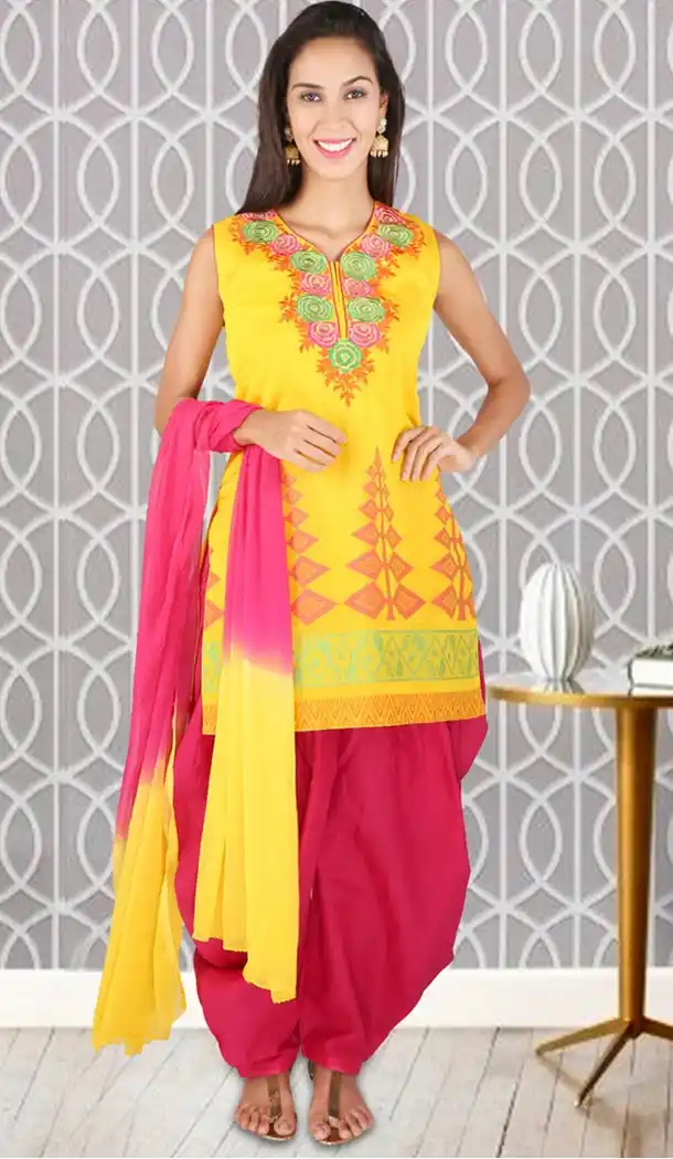 Yellow Color Art Silk Punjabi Style Readymade Patiyala Dress | FH478973952