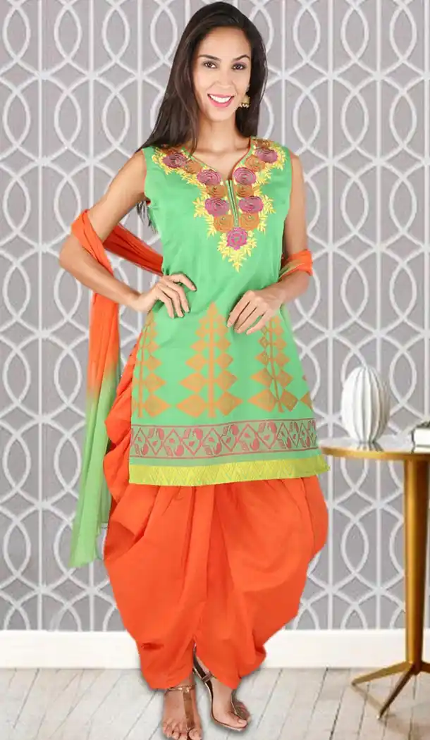 Mint Green Color Art Silk Punjabi Style Readymade Patiyala Dress | FH478973953