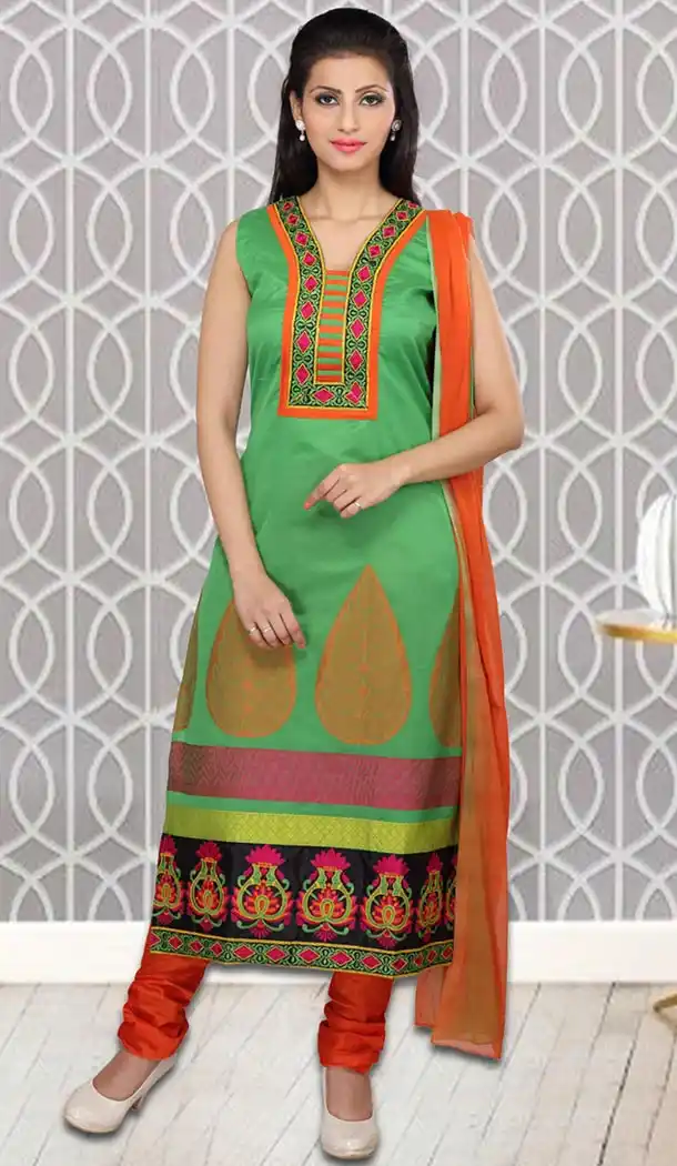 Chrome Green Color Art Silk Straight Cut Readymade Churidar Suit | FH478973957