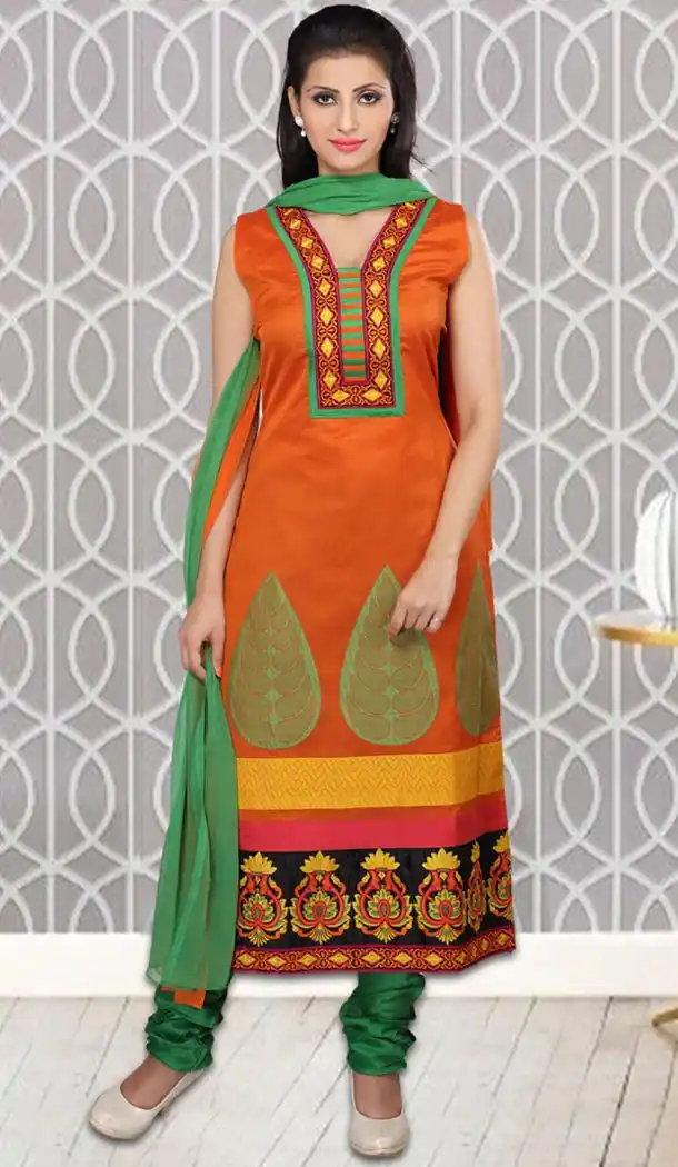 Orange Color Art Silk Straight Cut Readymade Churidar Suit | FH478973958