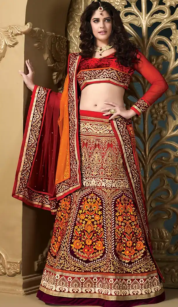 Deep Scarlet Color Net A Line Style Designer Lehenga Choli | FH479173982