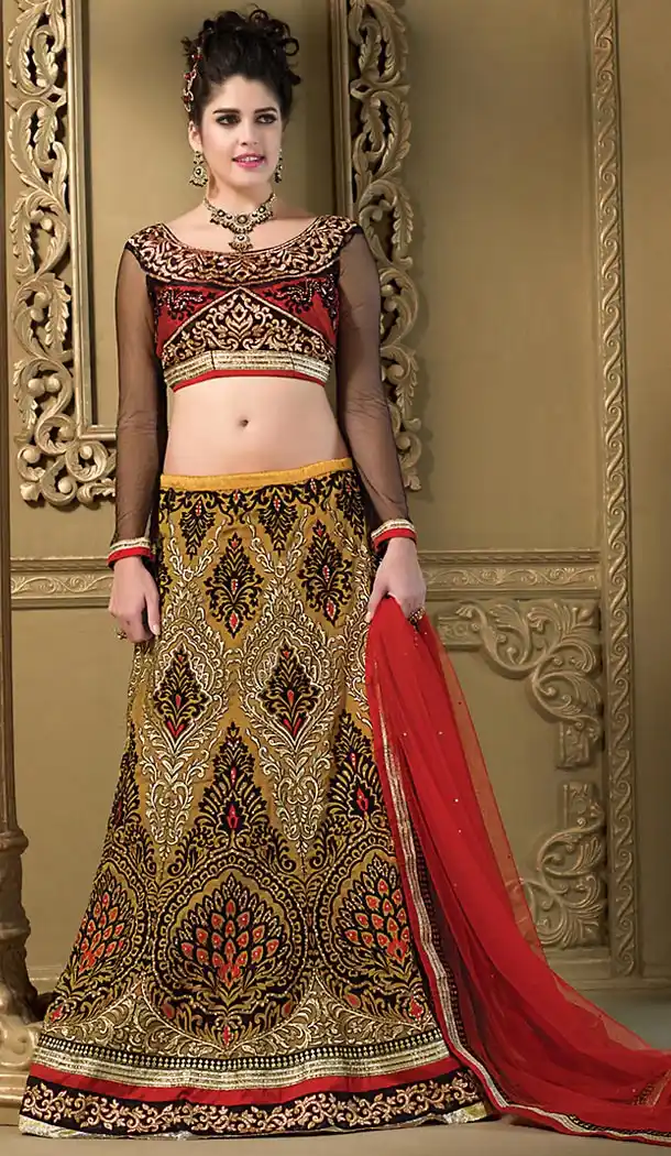 Sangeet Lehengas Online in Silk and Tan Brown Color A Line Style | FH479274000