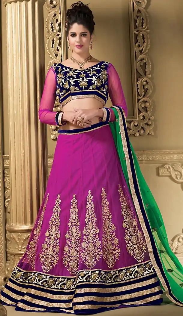 Sangeet Lehengas Online in Net and Deep Pink Color A Line Style | FH479274004