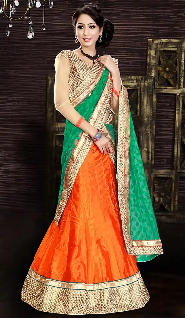 Deep Orange Color Silk A Line Style Party Wear Lehenga Choli | FH479374007