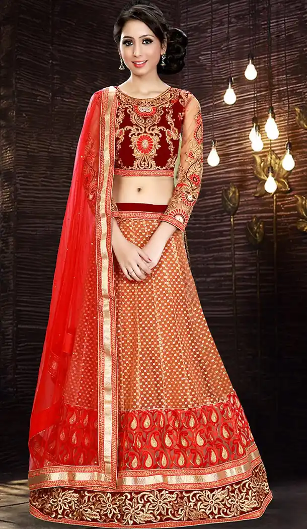 Orange Color Net A Line Style Party Wear Lehenga Choli | FH479374008