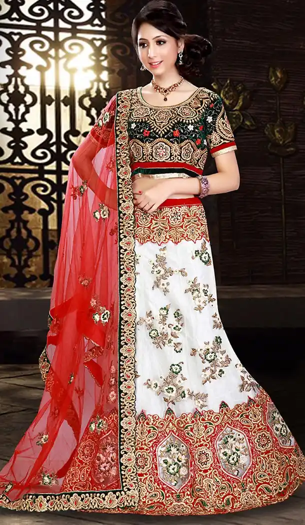 White Color Net A Line Style Bridal Wear Lehenga Choli | FH479374010