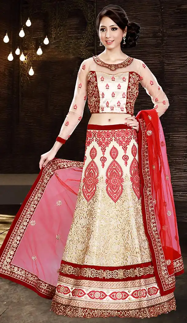 Off White Color Georgette A Line Style Bridal Wear Lehenga Choli | FH479374016