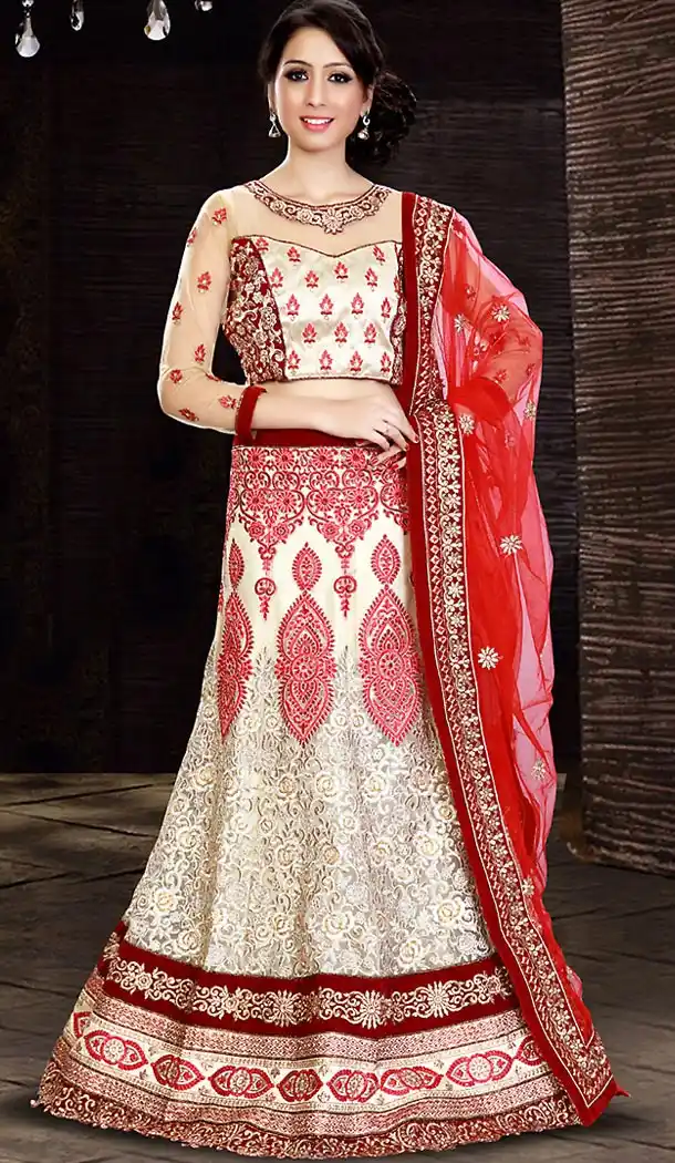 Off White Color Net A Line Style Bridal Wear Lehenga Choli | FH479374017