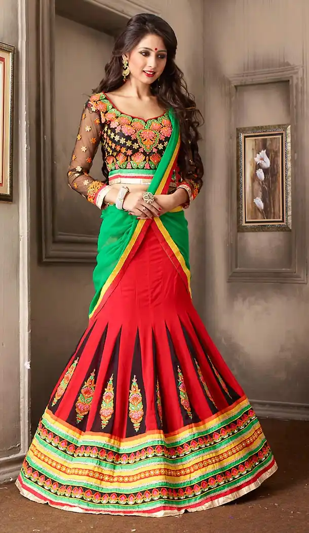 Deep Scarlet Color Georgette Designer Lehenga Choli | FH479474020