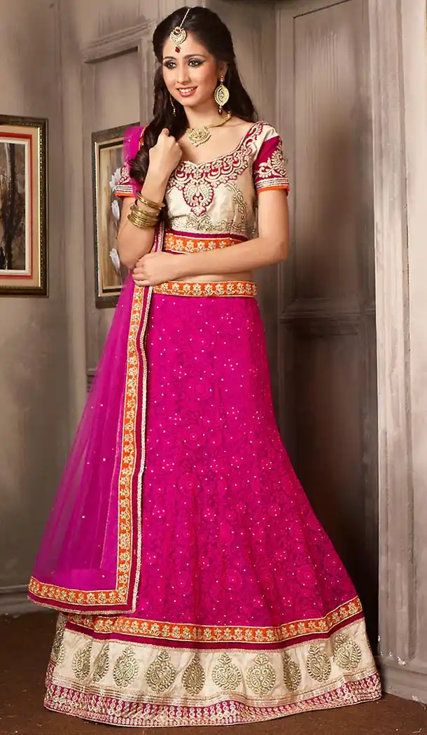 Deep Pink Color Net Designer Lehenga Choli | FH479474030