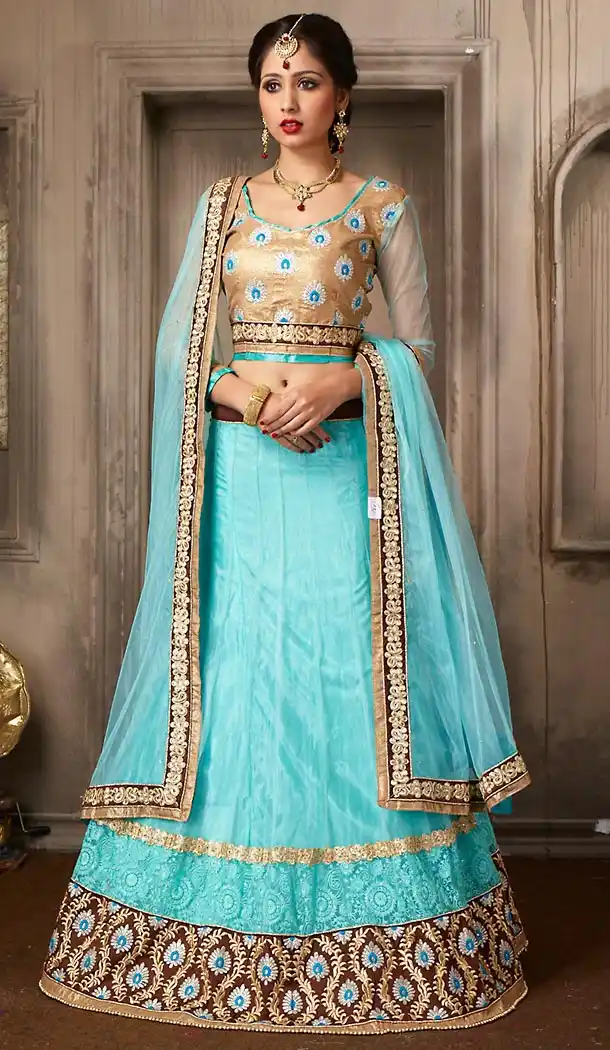 Turquoise Color Net A Line Style Party Wear Lehenga Choli | FH479574038