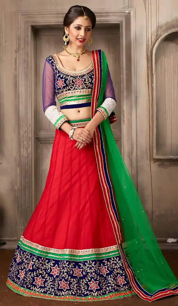 Deep Scarlet Color Net A Line Style Party Wear Lehenga Choli | FH479574041