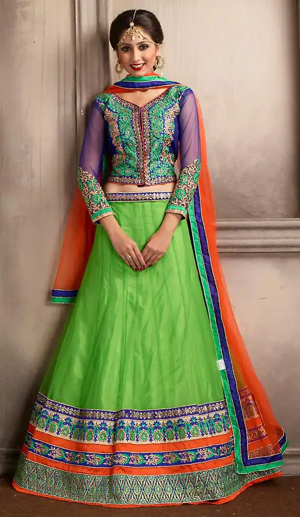 Lime Green Color Net A Line Style Party Wear Lehenga Choli | FH479574054