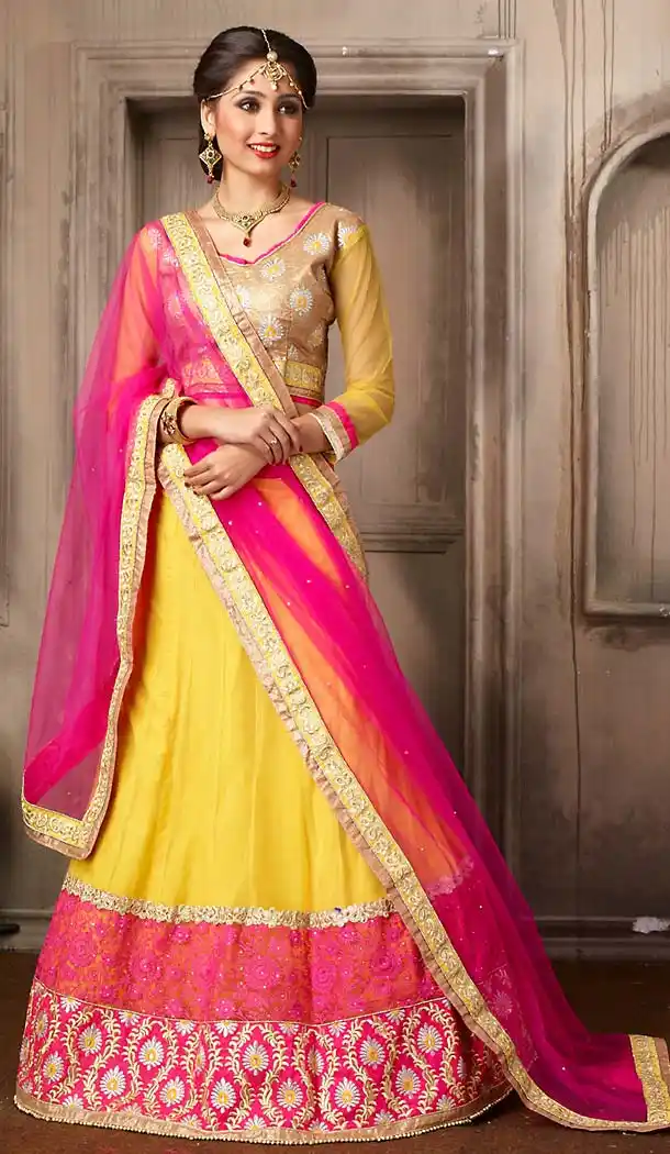 Yellow Color Net Circular Style Lehenga Choli | FH479674058