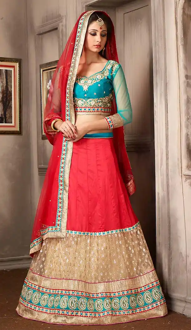 Red Color Net Circular Style Lehenga Choli | FH479674059