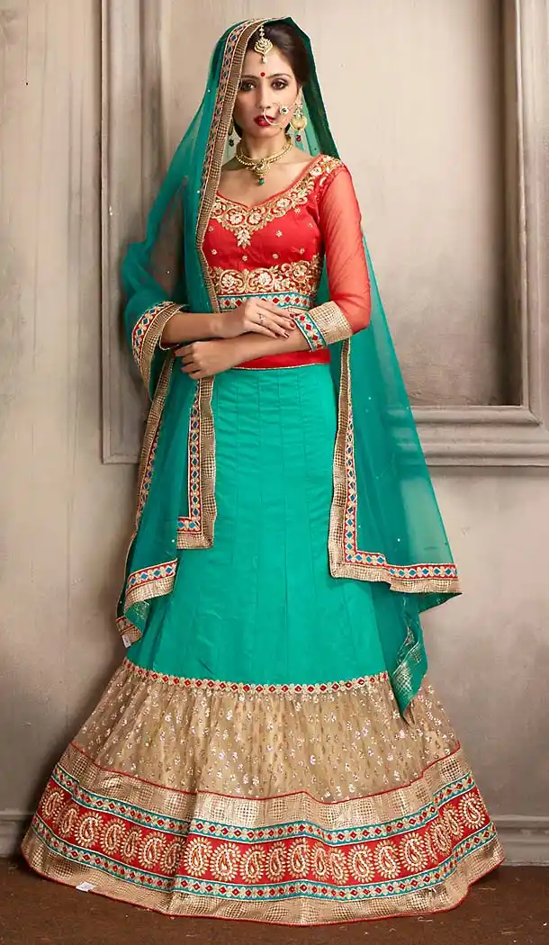 Green Color Net Circular Style Lehenga Choli | FH479674060