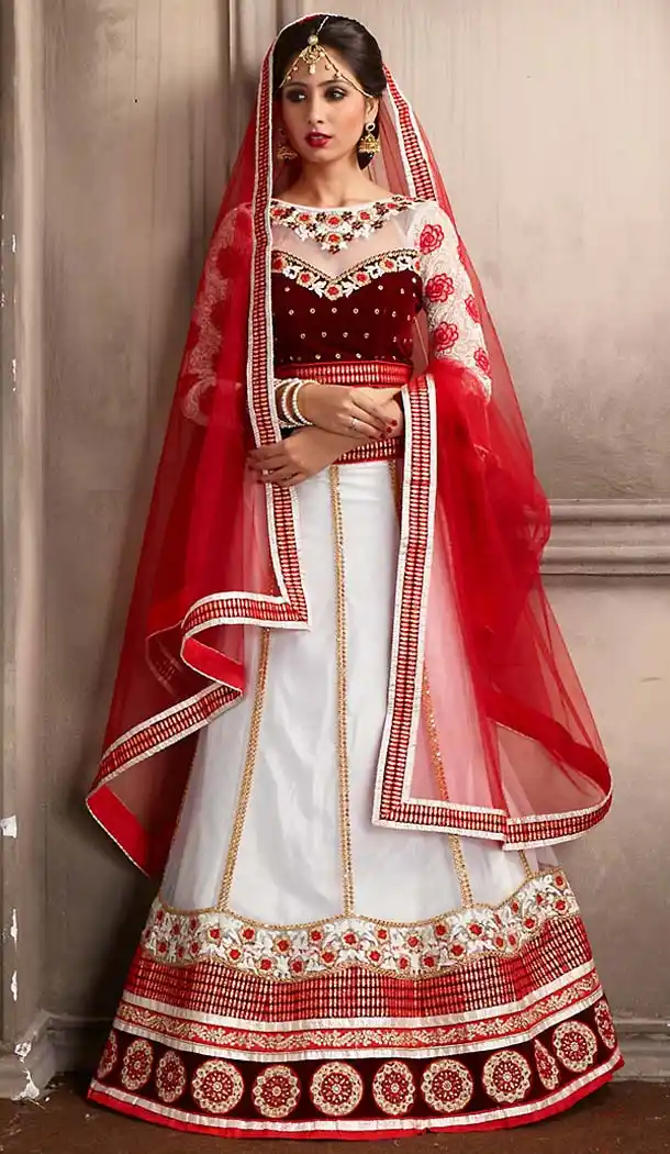 White Color Net A Line Style Lehenga Choli | FH479674064