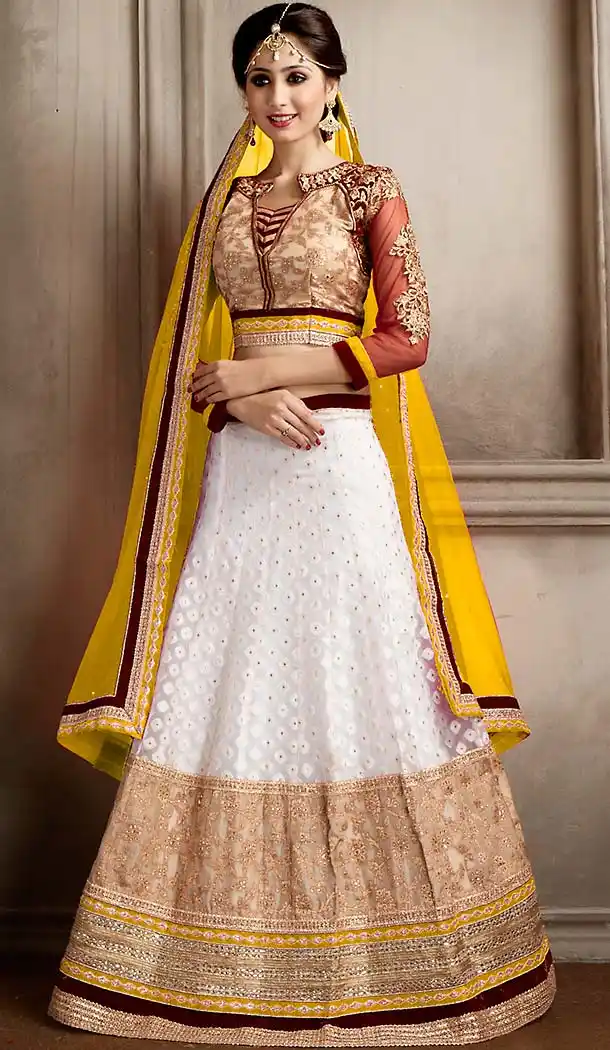 White Color Net A Line Style Lehenga Choli | FH479674067