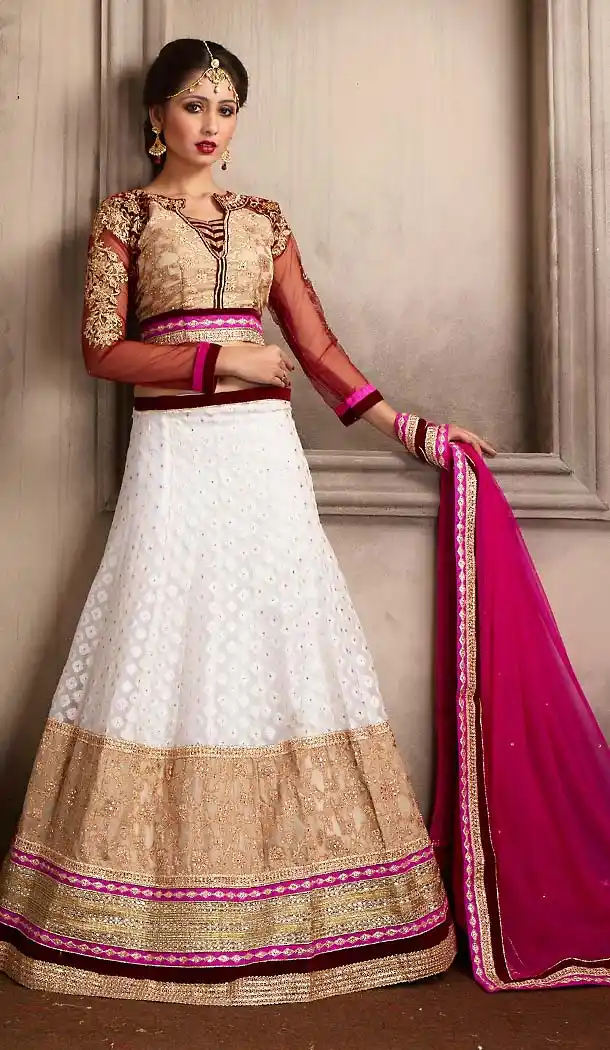 Gorgeous White Color Silk A Line Style Lehenga Choli | FH479674070