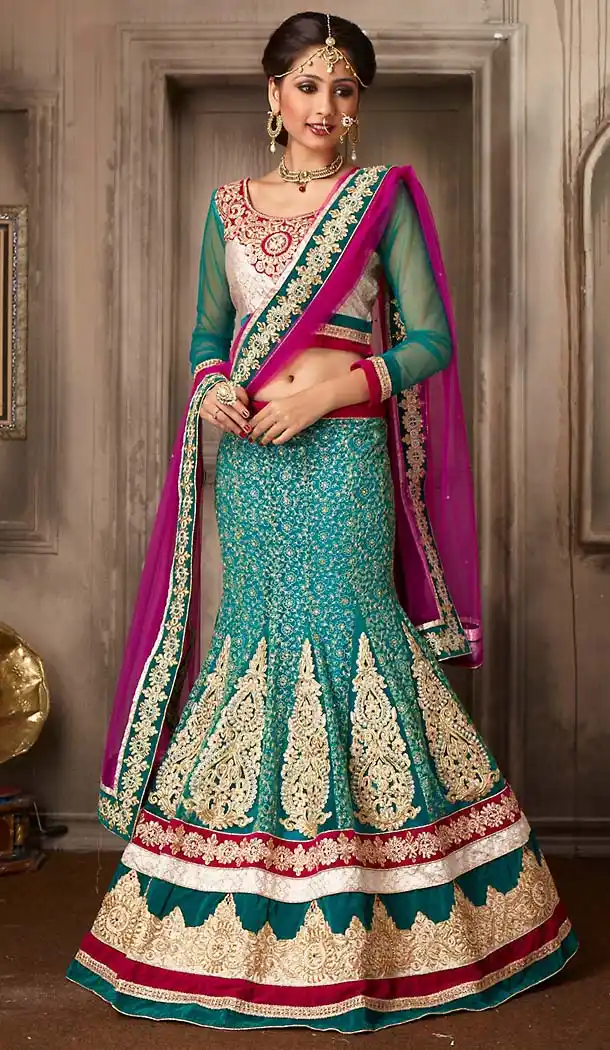Gorgeous Green Color Net A Line Style Lehenga Choli | FH479674072