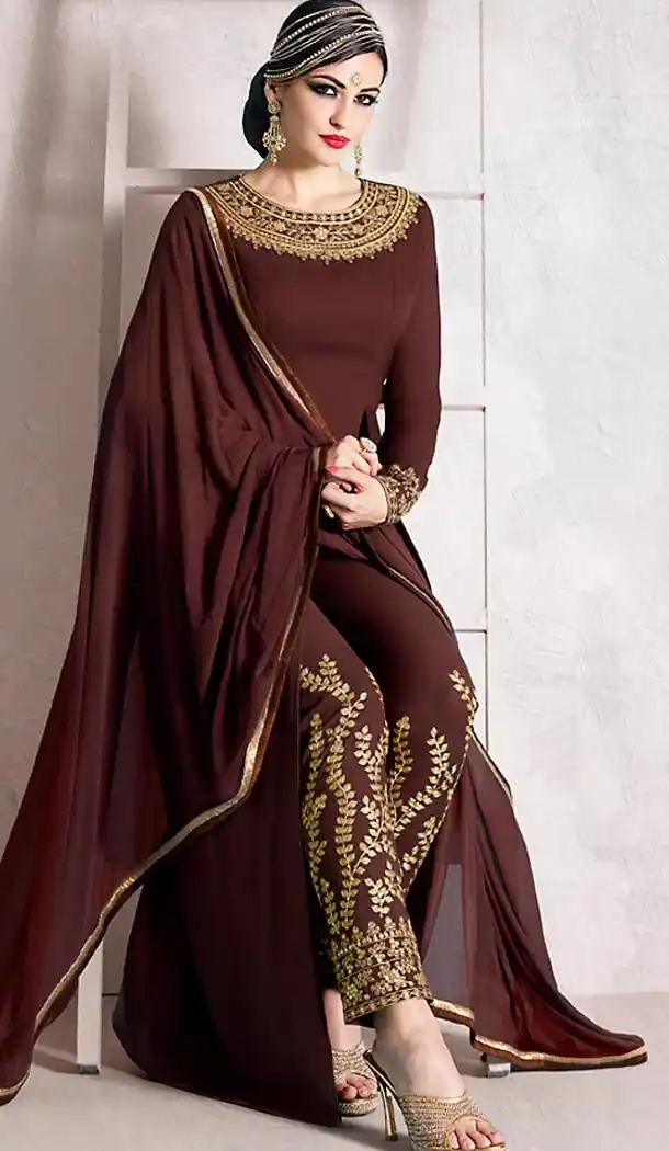Maroon Color Georgette Achkan Style Salwar Kameez | FH480074101