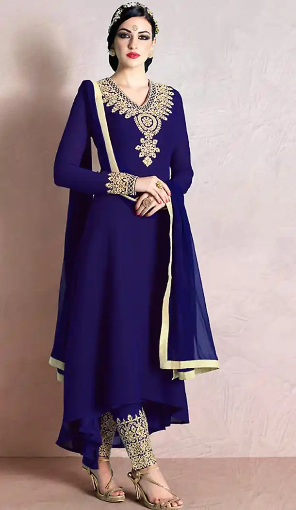 Deep Blue Color Georgette Anarkali Style Salwar Kameez | FH480074102