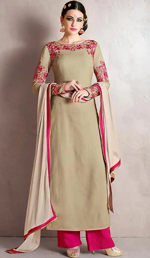 Tan Brown Color Georgette Straight Cut Style Salwar Kameez | FH480074104