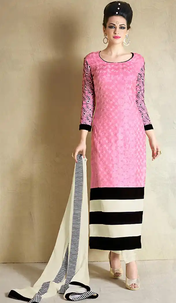 Pink Color Georgette Straight Cut Style Salwar Kameez | FH480074106
