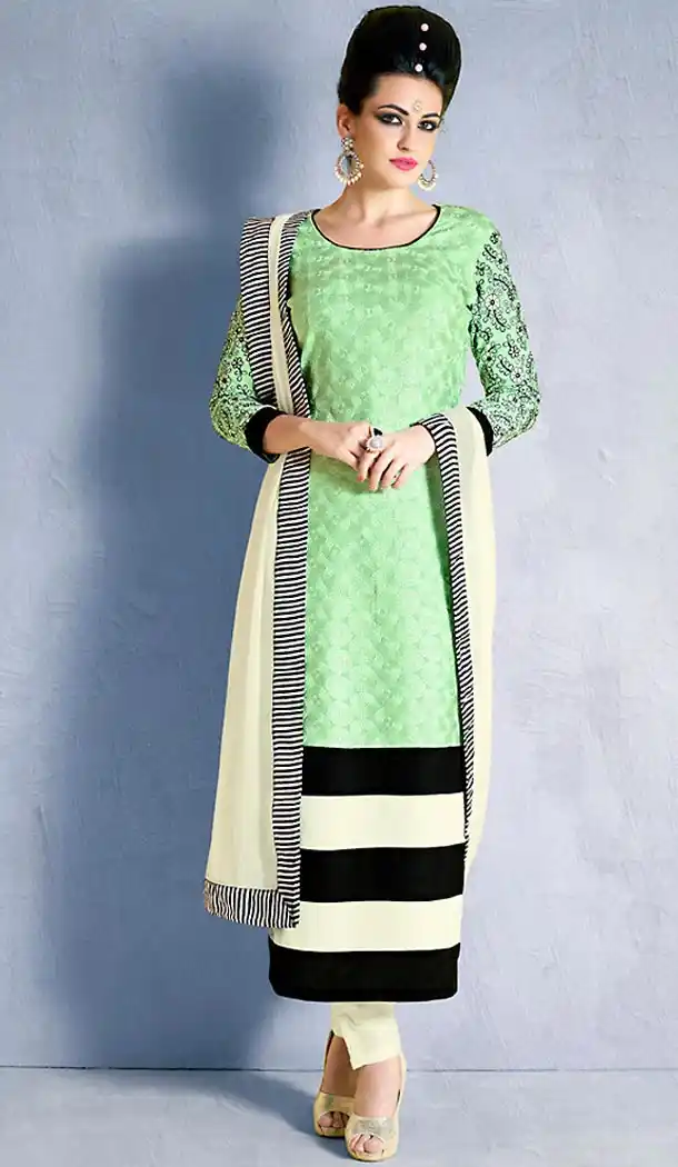 Mint Green Color Georgette Straight Cut Style Salwar Kameez | FH480074107