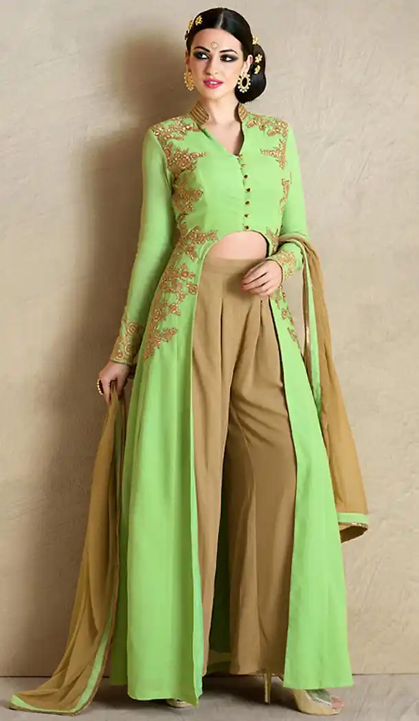 Mint Green Color Georgette Achkan Style Salwar Kameez | FH480074109