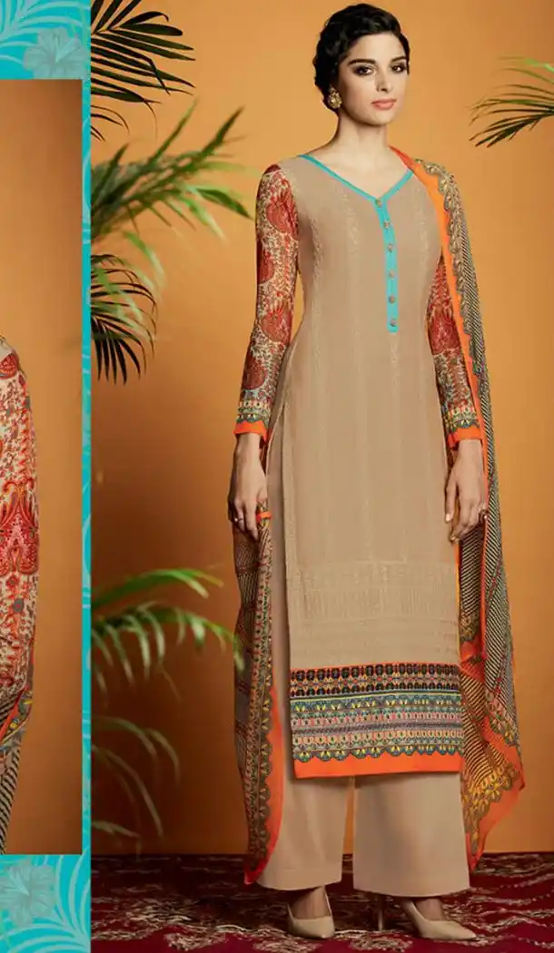 Tan Brown Color Cotton Straight Cut Style Palazzo Kameez | FH480174115