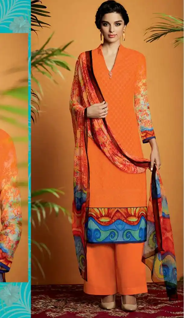 Deep Orange Color Cotton Straight Cut Style Palazzo Kameez | FH480174117