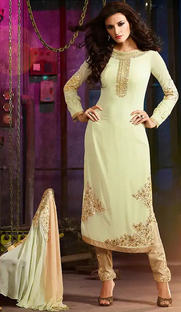 Cream Color Georgette Designer Salwar Kameez | FH480574179