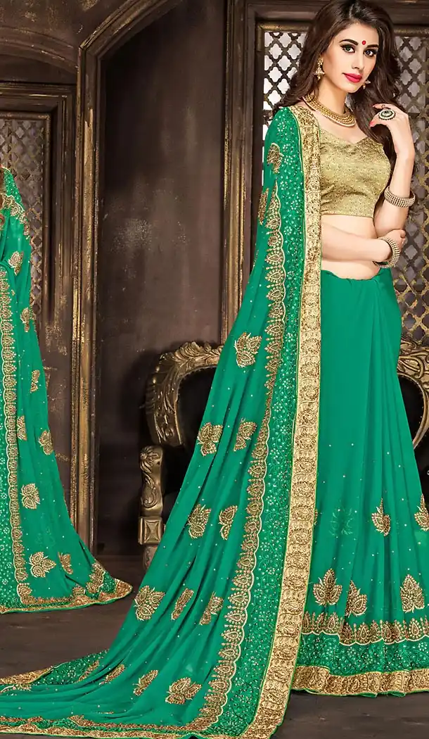 Emerald Color Georgette Traditional Wear Sari Blouse | FH481674291