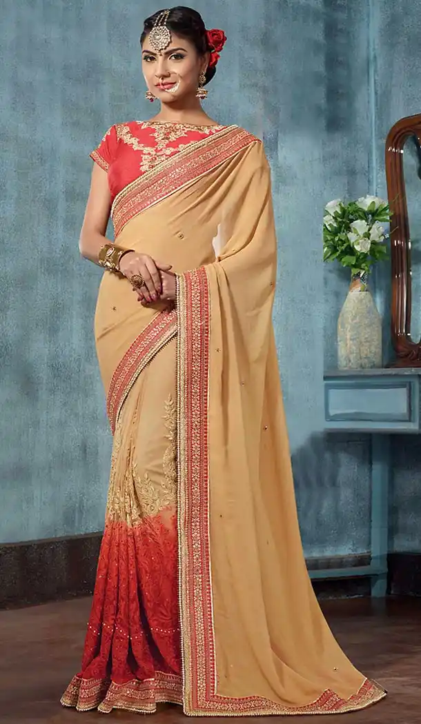 Tan Brown Color Georgette Traditional Ethnic Wear Saree Blouse | FH482474909