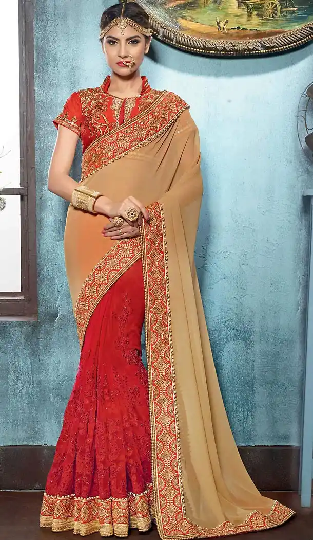 Tan Brown Color Georgette Traditional Ethnic Wear Saree Blouse | FH482474911