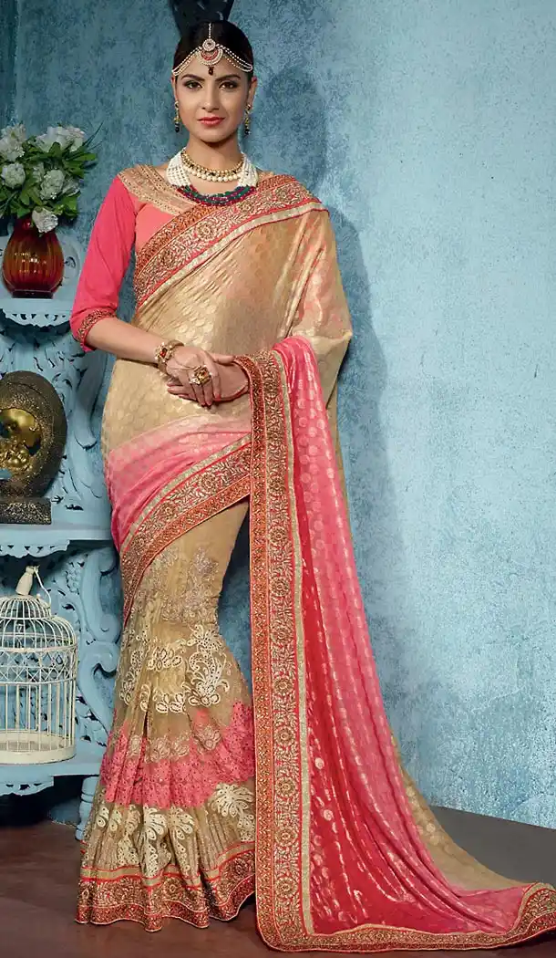 Beige Color Georgette Traditional Ethnic Wear Saree Blouse | FH482474916