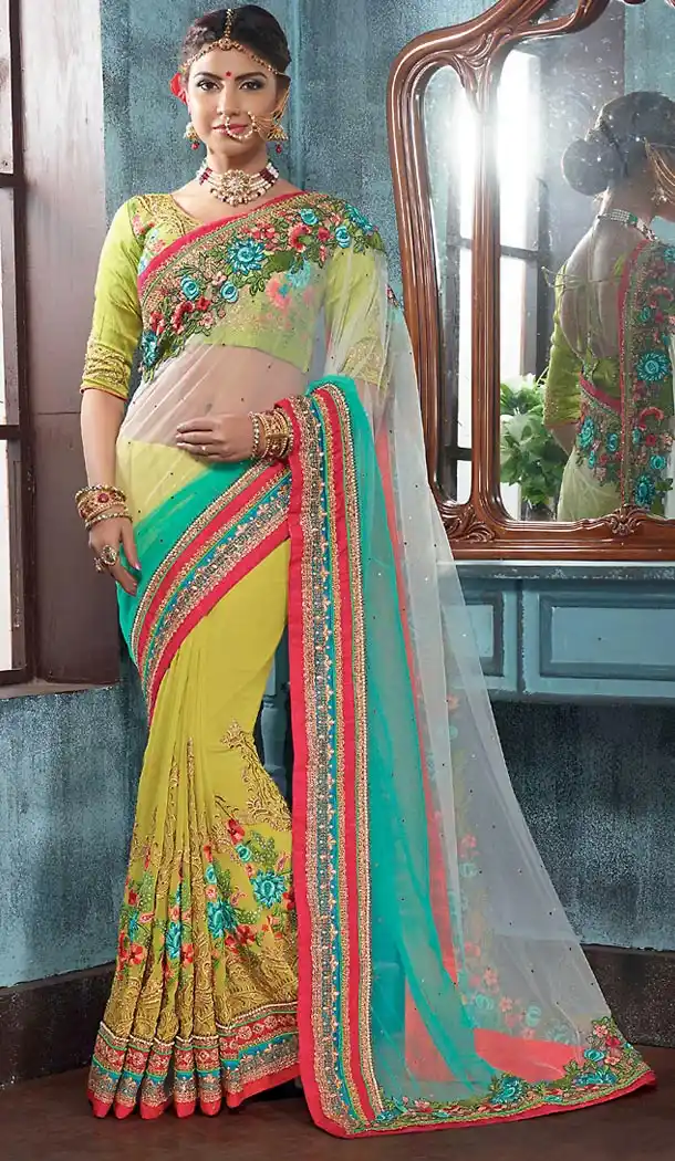 Parrot Green Color Georgette Traditional Ethnic Wear Saree Blouse | FH482474921