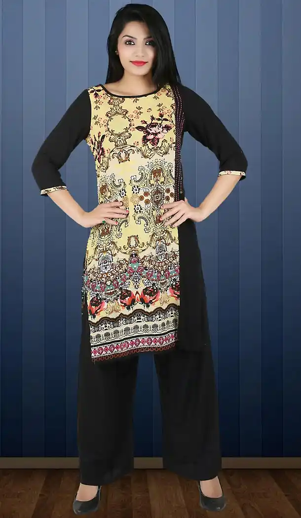 Yellow Color Lycra Straight Cut Readymade Kurti | FH482774405