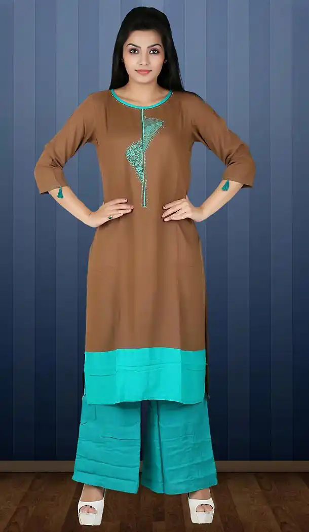 Brown Color Cotton Straight Style Readymade Kurti | FH482774409