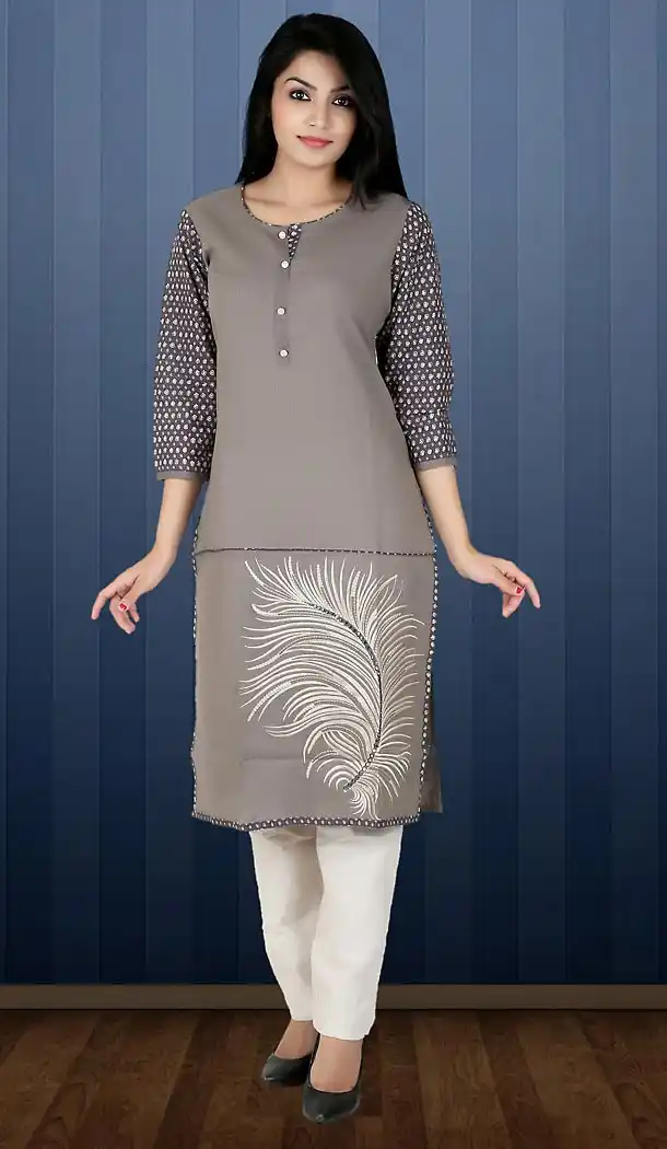 Slate Grey Color Cotton Straight Style Readymade Kurti | FH482774412