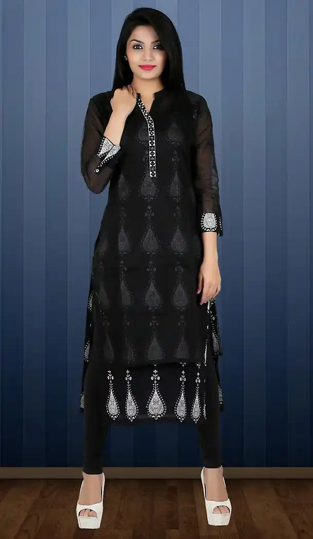 Black Color Kora Silk Wrap Style Readymade Kurti | FH482774415