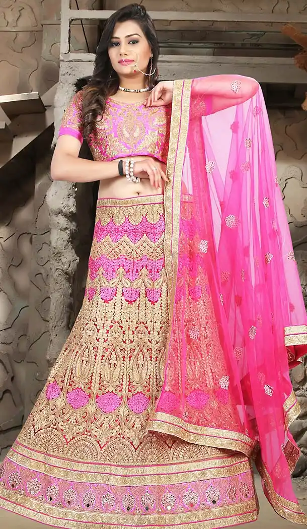 Pink Color Net A Line Style Traditional Lehenga | FH483274494
