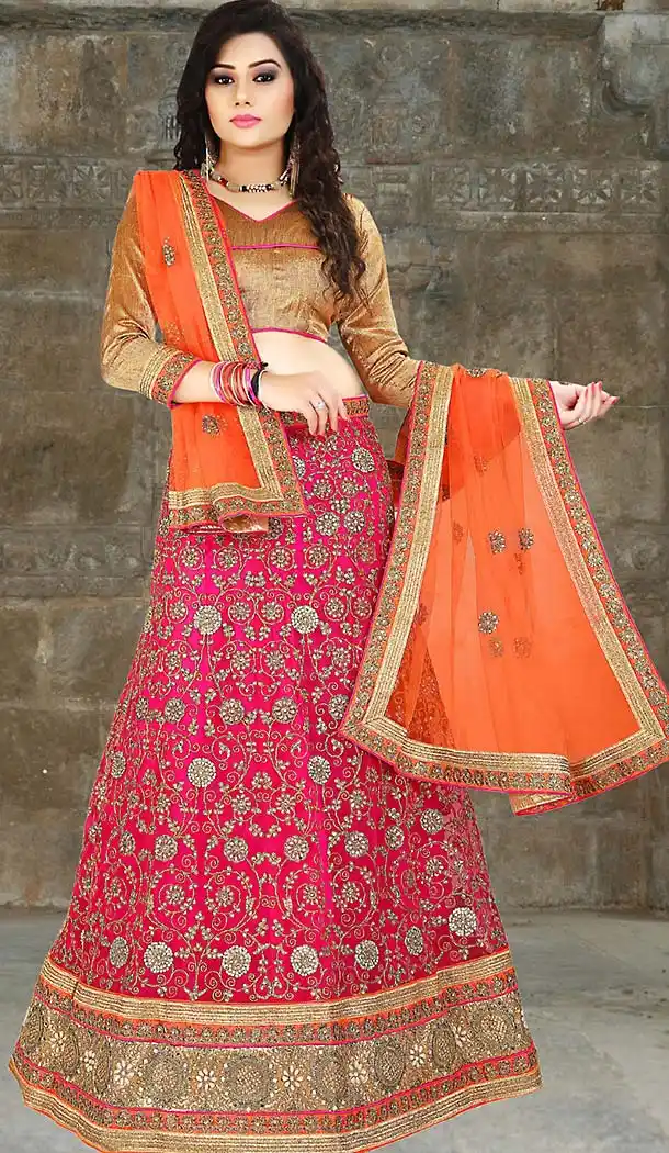 Deep Pink Color Net A Line Style Traditional Lehenga | FH483274500