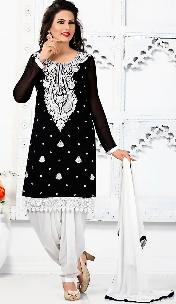 Georgette Black Color Patiyala Punjabi Dress | FH483574545