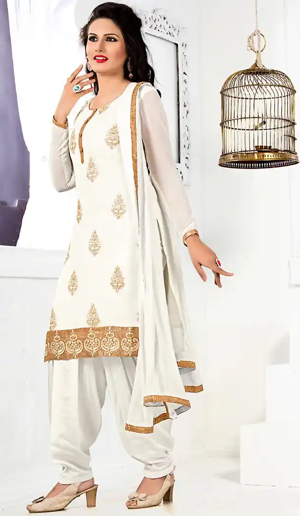 Georgette White Color Patiyala Punjabi Dress | FH483574546