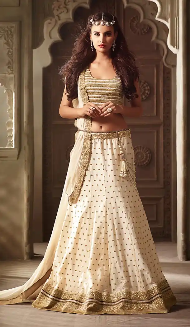 Cream Color Net A Line Style Lehenga Choli | FH484874676