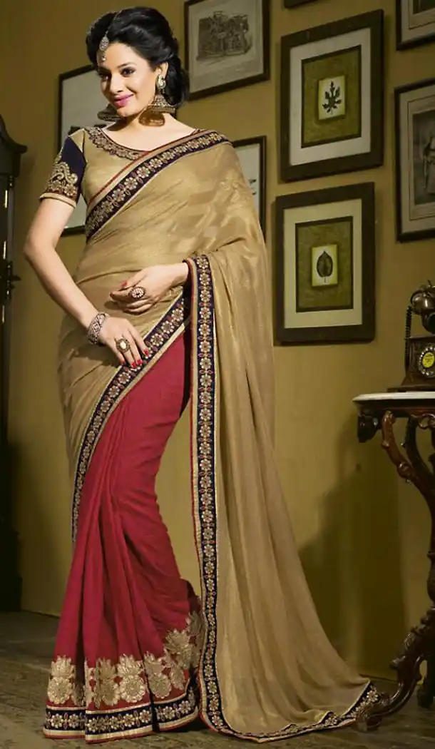 Tan Brown Color Georgette Traditional Wear Sari | FH485174691