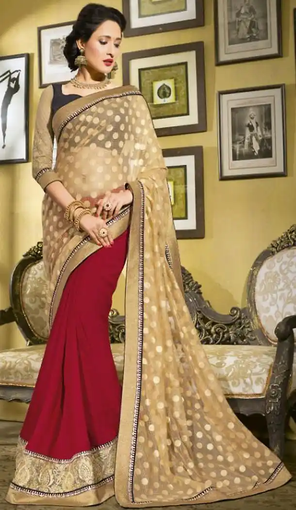 Crimson Color Brasso Traditional Wear Sari | FH485174693