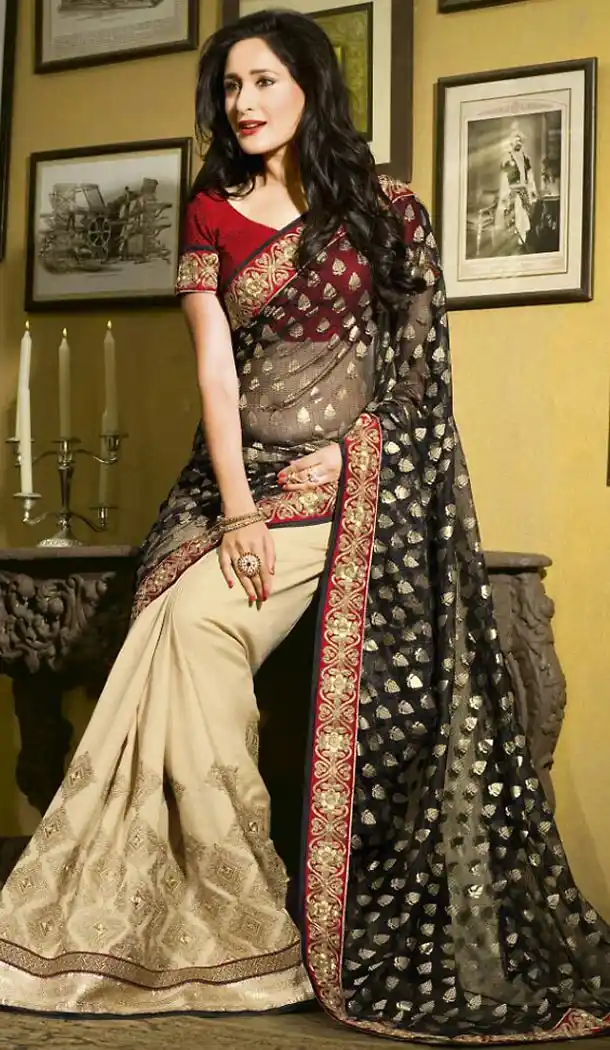 Black Color Georgette and Brasso Traditional Wear Sari | FH485174698